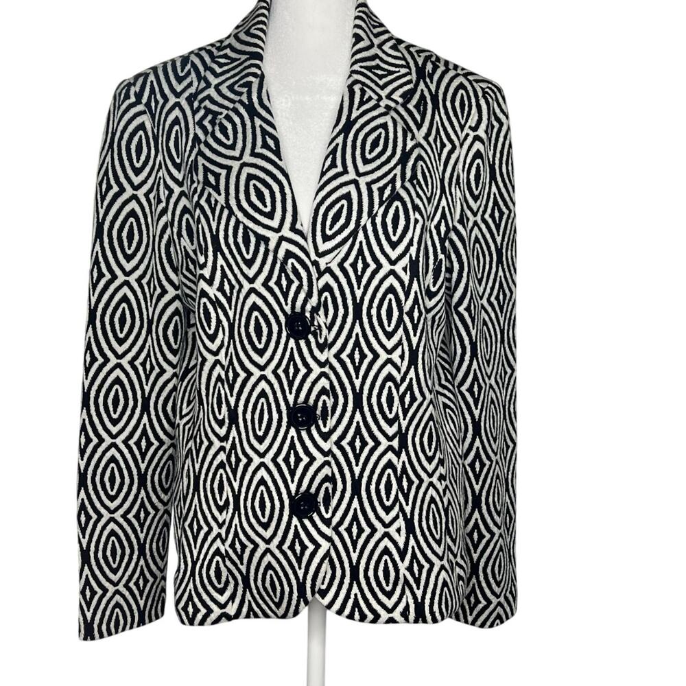 Vintage Joseph Ribkoff Women’s Blazer, Black & White Geometric Print, Size 14